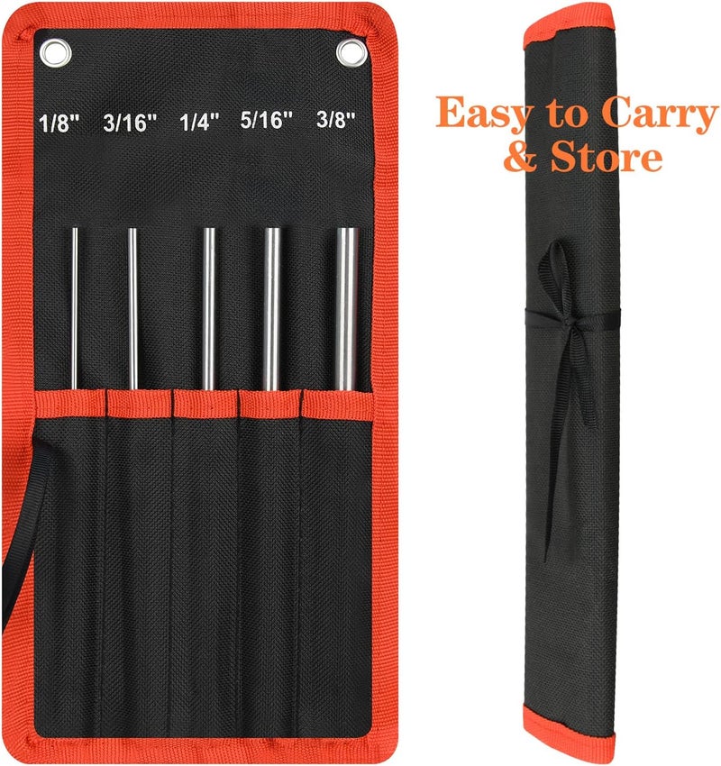 DkOvn 8in Long Carbon Steel Pin Punch Set, 5pcs Pin Punch Sizes 1/8", 3/16", 1/4", 5/16" and 3/8", Removing Repair Tools with Storage Pouch - Image 4